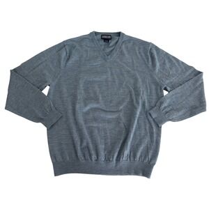 Lands End Mens Large 42-44 V-Neck Sweater 100% Wool Lightā Blue Heather Preppy